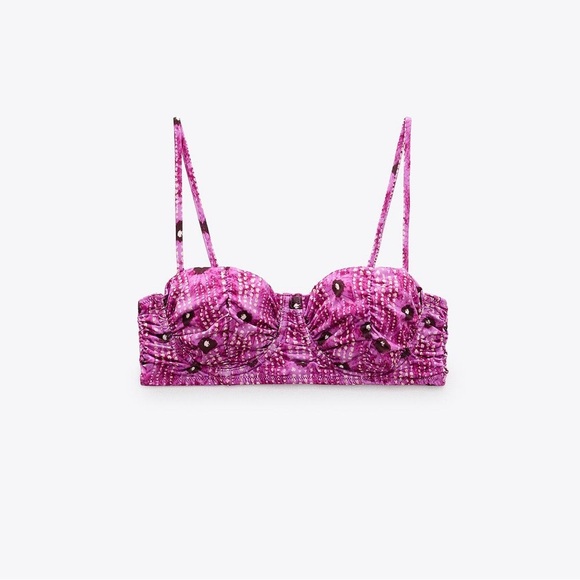 NWT Zara Tie Dye Boho Pink Bikini Top XL - Picture 2 of 3